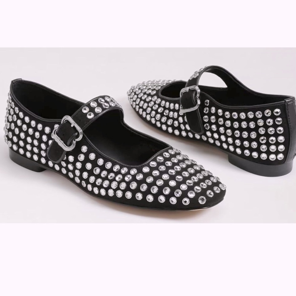 Black Rhinestone Mary Jane Flats